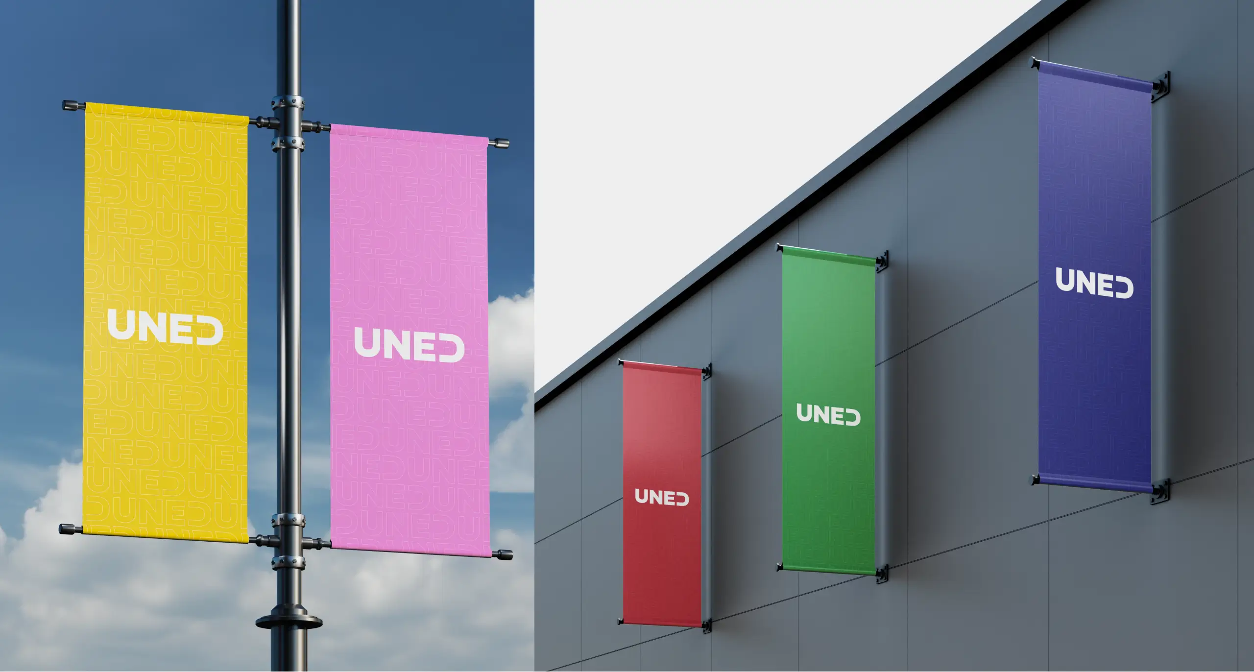 Presentación del logo UNED sobre los diversos patrones de color